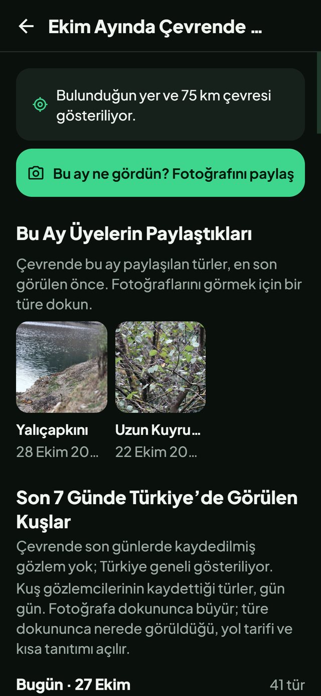 Doğa Haritası uygulaması: Bu Ay Çevrende ekranı